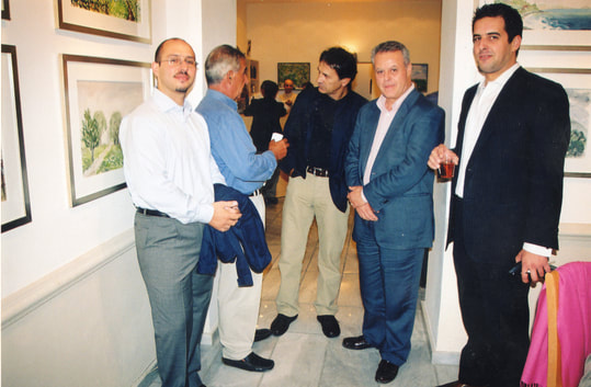 Galerie Zygos, Nikis Street. Singer Giorgos Dalaras and friends at the exhibition of Nikos Giannetos.